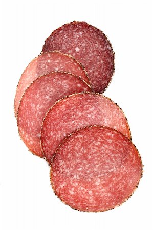 german pepper salami sausage, sliced, isolated on white Foto de stock - Royalty-Free Super Valor e Assinatura, Número: 400-04521424