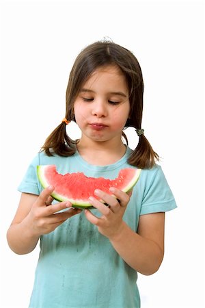 simsearch:400-04979626,k - girl eating Watermelon isolated on white background Foto de stock - Super Valor sin royalties y Suscripción, Código: 400-04521672