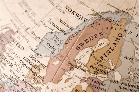 Macro shot of Scandinavia on an English globe. Stockbilder - Microstock & Abonnement, Bildnummer: 400-04521770