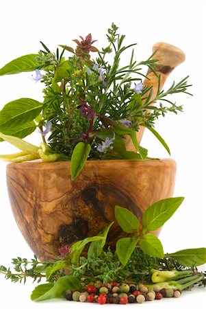 simsearch:400-04544414,k - Healing herbs, spices, and edible flowers (handcarved olive tree mortar and pestle) Stock Photo - Budget Royalty-Free & Subscription, Code: 400-04522249