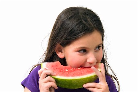 simsearch:400-04979626,k - girl eating Watermelon isolated on white background Foto de stock - Super Valor sin royalties y Suscripción, Código: 400-04522905