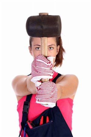 simsearch:400-06079802,k - woman with black rubber mallet on white background Stock Photo - Budget Royalty-Free & Subscription, Code: 400-04534152