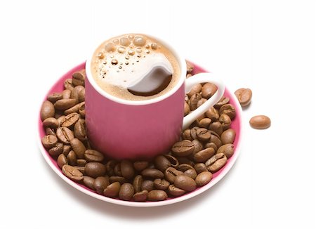 isolated cup of coffee and coffee-beans on white background Foto de stock - Super Valor sin royalties y Suscripción, Código: 400-04534489