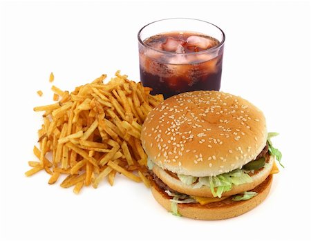 french fries, hamburger and cola on white background Stock Photo - Budget Royalty-Free & Subscription, Code: 400-04534546
