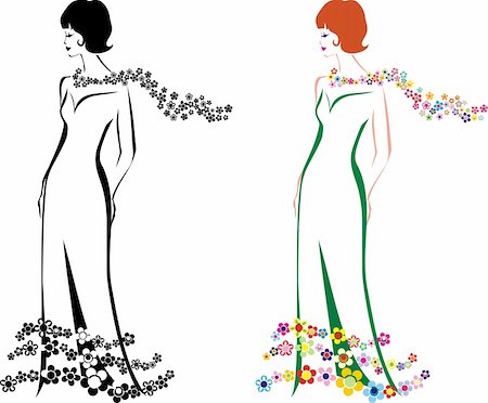 draw silhouette faces - silhouette flower lady b\w and color view Stock Photo - Budget Royalty-Free & Subscription, Code: 400-04534619