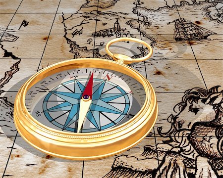 simsearch:400-04908052,k - Illustration of a golden compass on an antique map Stockbilder - Microstock & Abonnement, Bildnummer: 400-04535316