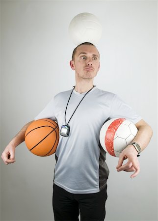 This coach is too busy, he is totally overworked and stressed out. Fotografie stock - Microstock e Abbonamento, Codice: 400-04535632