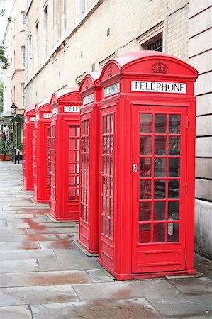 english phone box - A photography of five old red phone boxes in London Stock Photo - Budget Royalty-Free & Subscription, Code: 400-04535752