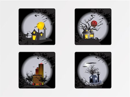 rooftop cityscape night - halloween cityscape icons, wallpaper Stock Photo - Budget Royalty-Free & Subscription, Code: 400-04535971