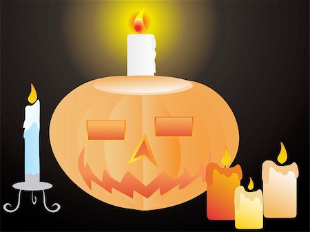 pumpkins with candles, vector illustration Stock Photo - Budget Royalty-Free & Subscription, Code: 400-04535982