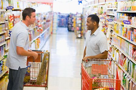 people meeting in supermarkets - Two men meeting and talking in supermarket Stock Photo - Budget Royalty-Free & Subscription, Code: 400-04536037