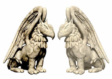 3d statues griffin from stone. Objects over white Stock Photo - Budget Royalty-Free & Subscription, Code: 400-04536069