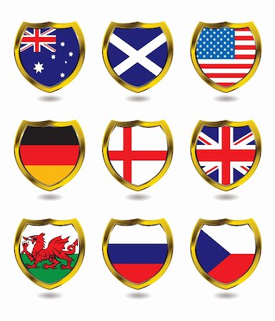 solitaire - Collection of nine different flag layed over a shield with drop shadow Stock Photo - Budget Royalty-Free & Subscription, Code: 400-04536102