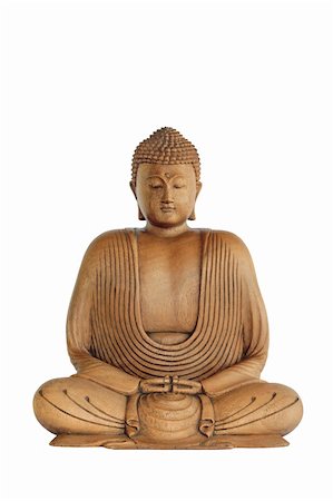 simsearch:400-05099216,k - Wooden Buddha with eyes closed in prayer over white background. Stock Photo - Budget Royalty-Free & Subscription, Code: 400-04536296