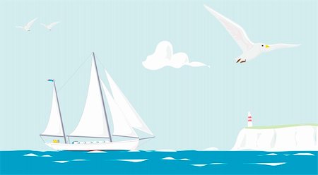 seascape drawing - illustration of a sailing yacht cruising on a summer day Stock Photo - Budget Royalty-Free & Subscription, Code: 400-04537117