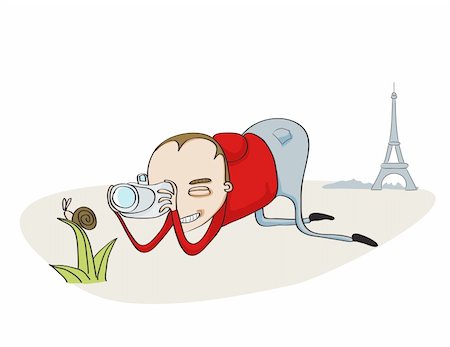 french lifestyle and culture - Vector Illustration of Tourist in Paris taking pictures of snail Stock Photo - Budget Royalty-Free & Subscription, Code: 400-04537118