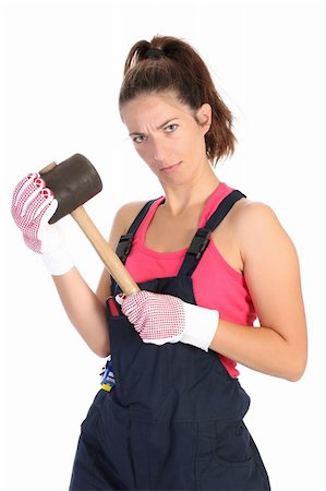 simsearch:400-06079802,k - woman with black rubber mallet on white background Stock Photo - Budget Royalty-Free & Subscription, Code: 400-04537694