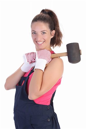 rubber hand gloves - woman with black rubber mallet on white background Stock Photo - Budget Royalty-Free & Subscription, Code: 400-04537692