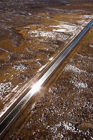 straight river - Aerial landscape of water canal running though rural Colorado with sun reflection. Stock Photo - Budget Royalty-Free & Subscription, Code: 400-04538056