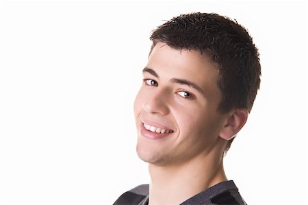 simsearch:400-04643781,k - Portrait of a handsome young man, wearing a black shirt, smiling. Isolated on white background. Foto de stock - Super Valor sin royalties y Suscripción, Código: 400-04538662