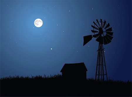 farm house night - View of a rural farm silhouetted by the full moon. Stock Photo - Budget Royalty-Free & Subscription, Code: 400-04538787