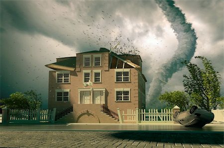 rainy window with night lights - tornado over the house (3d rendering) Stock Photo - Budget Royalty-Free & Subscription, Code: 400-04538844