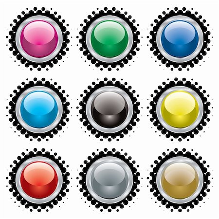 Collection of buttons with silver bevel and black halftone Stock Photo - Budget Royalty-Free & Subscription, Code: 400-04539079