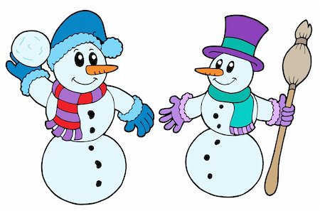 simsearch:400-07896754,k - Pair of cute snowmen - vector illustration. Photographie de stock - Aubaine LD & Abonnement, Code: 400-04539778