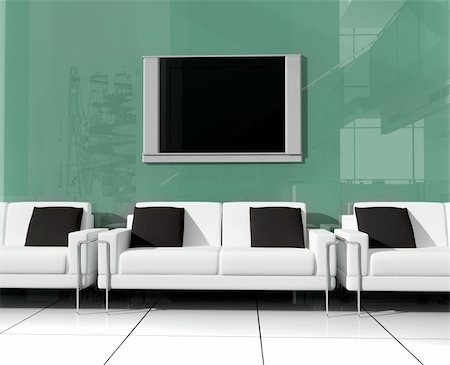 elegant tv room - White furniture Foto de stock - Super Valor sin royalties y Suscripción, Código: 400-04530936