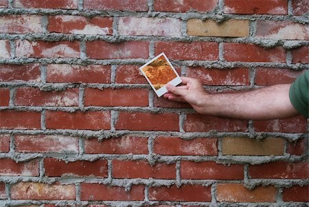 dragon_fang (artist) - Somebody holding a polaroid picture of a brick wall Fotografie stock - Microstock e Abbonamento, Codice: 400-04530945