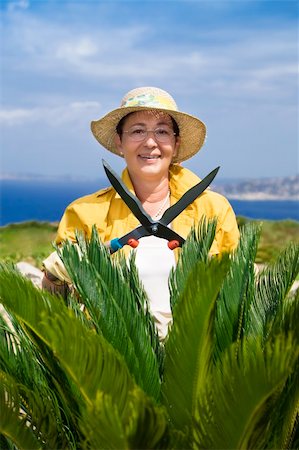 simsearch:400-04029831,k - Portrait of senior Italian woman gardening with hedge clippers, looking at camera Fotografie stock - Microstock e Abbonamento, Codice: 400-04531022