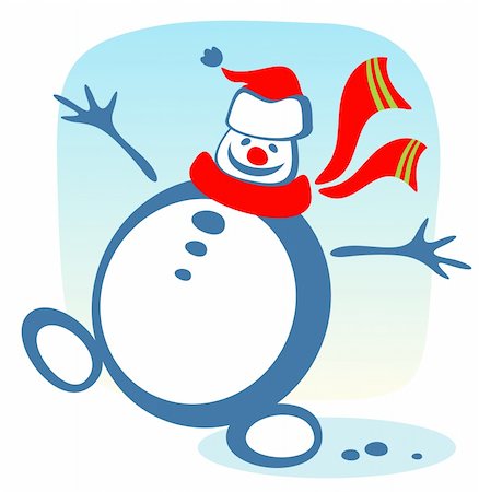 Cartoon happy snowball on a blue background. Christmas illustration. Stock Photo - Budget Royalty-Free & Subscription, Code: 400-04531127