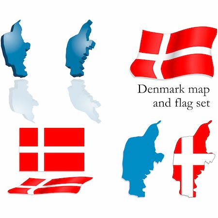 simsearch:400-05071010,k - Vector set containing the danish map and flag Stock Photo - Budget Royalty-Free & Subscription, Code: 400-04531189