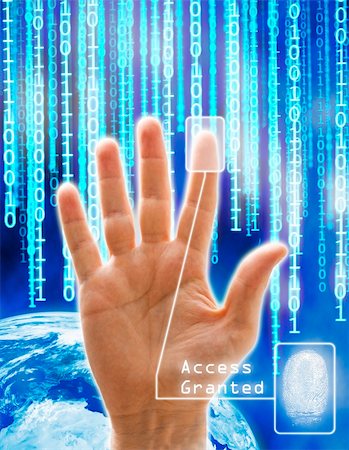 Image concept of security and technology. All the images are computering generated except the hand that is a physical photography. Photographie de stock - Aubaine LD & Abonnement, Code: 400-04531374