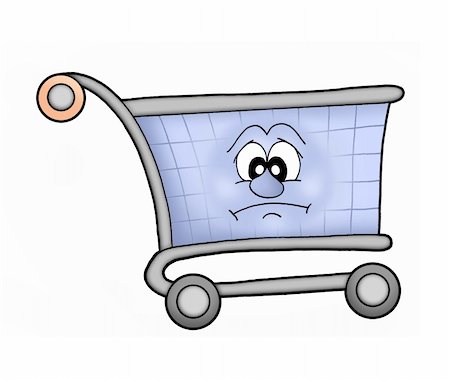 riding a shopping cart - Sad shopping cart - color illustration. Stock Photo - Budget Royalty-Free & Subscription, Code: 400-04531901