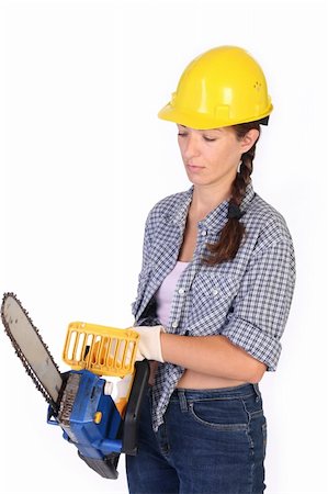 simsearch:400-04030334,k - Beauty woman with chainsaw on white background Photographie de stock - Aubaine LD & Abonnement, Code: 400-04532119