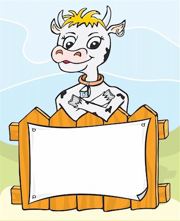 simsearch:400-04235699,k - Illustration of a happy cow behind fence with blank page Foto de stock - Royalty-Free Super Valor e Assinatura, Número: 400-04532678