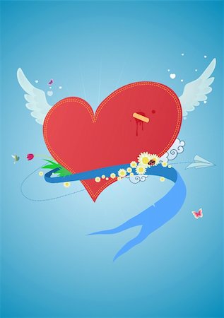 simsearch:400-05885929,k - Cool funky red heart flying in the sky. Great for Valentines Day and wedding postcards Foto de stock - Super Valor sin royalties y Suscripción, Código: 400-04532691