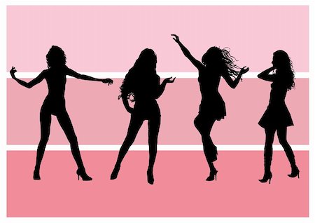 Vector drawing of silhouettes of dancing girls in club Stock Photo - Budget Royalty-Free & Subscription, Code: 400-04533028