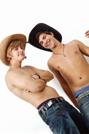 simsearch:400-05080882,k - Portrait of two trendy teenager freinds wearing hats - isolated Photographie de stock - Aubaine LD & Abonnement, Code: 400-04533411