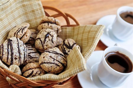 Fresh sandwich cookies in a basket and espresso coffee Stock Photo - Budget Royalty-Free & Subscription, Code: 400-04533464