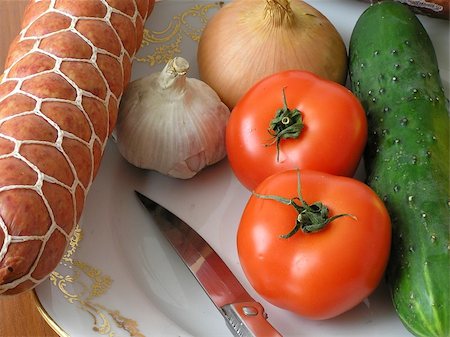 On a photo still life. On a photo  vegetable and sausage. It is made in Ukraine Stock Photo - Budget Royalty-Free & Subscription, Code: 400-04533671
