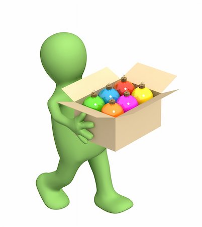 simsearch:400-06553976,k - Puppet, carrying a box with christmas balls Foto de stock - Royalty-Free Super Valor e Assinatura, Número: 400-04544038