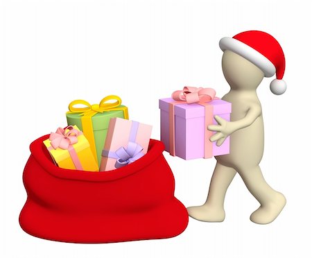 simsearch:400-07332398,k - Puppet, stacking christmas gifts in a bag Photographie de stock - Aubaine LD & Abonnement, Code: 400-04544043