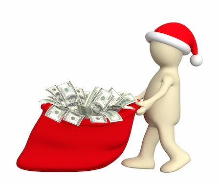 simsearch:400-04022989,k - Puppet with the christmas bag full of dollars Stockbilder - Microstock & Abonnement, Bildnummer: 400-04544279