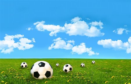 simsearch:400-07481137,k - Soccer balls  in a field of tall grass with blue sky Photographie de stock - Aubaine LD & Abonnement, Code: 400-04544273