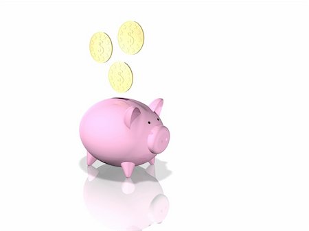 simsearch:400-04881131,k - 3D Render of a pink piggy bank with coins. Isolated on white. Stock Photo - Budget Royalty-Free & Subscription, Code: 400-04545059