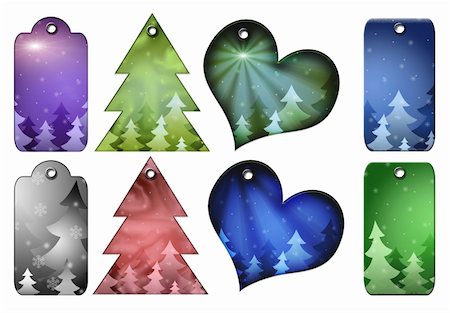 simsearch:400-04566378,k - Christmas gift tags of different forms. Isolated on a white background. Photographie de stock - Aubaine LD & Abonnement, Code: 400-04545094