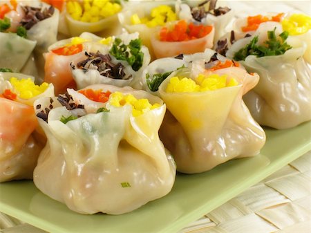 simsearch:400-04025064,k - This siu mai is specially wrapped to feature four colorful fillings: mushrooms, green onions, eggs, and red bell pepper. Stock Photo - Budget Royalty-Free & Subscription, Code: 400-04545393