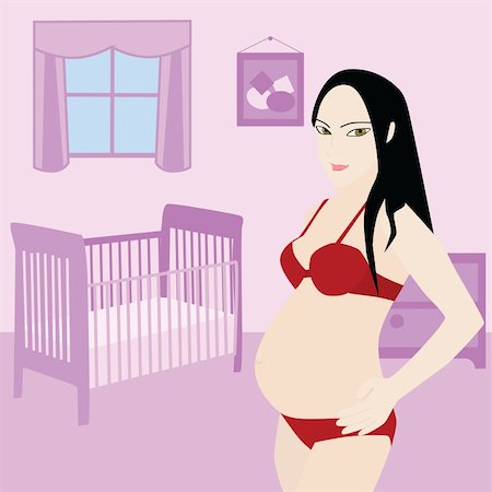 simsearch:400-04582878,k - Illustration of a young pregnant woman in a pink baby room Foto de stock - Super Valor sin royalties y Suscripción, Código: 400-04545957